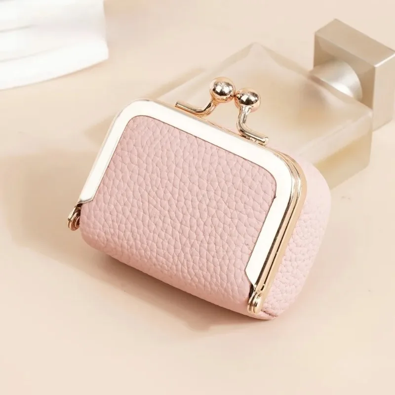 1Pc Genuine Leather Kiss Lock Coin Purse Square Mini Jewelry Bag Multifunctional Small Item Pouch Red/Black/Pink/Green