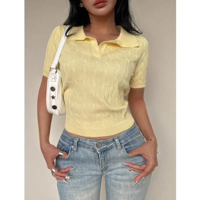 

Faionable Knitted Yellow irt Simple Design ly Women's Ciwalk Inner Wear Nine-Quarter Sve Ne Coolmax...