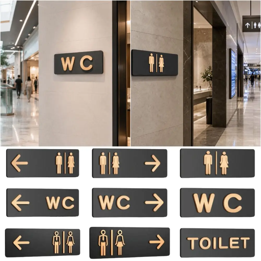 Creative Black&Gold WC Direction Sign Left and Right Prompt Sign Bathroom Sign Men and Women Acrylic Public Toilet Sign Bathroom