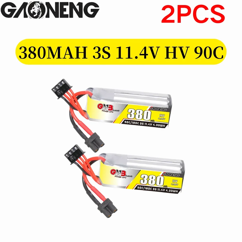 2PCS Gaoneng GNB 3S 380mAh 11.4V 90C/180C HV Lipo Battery With XT30 Plug For Micro FPV Drone