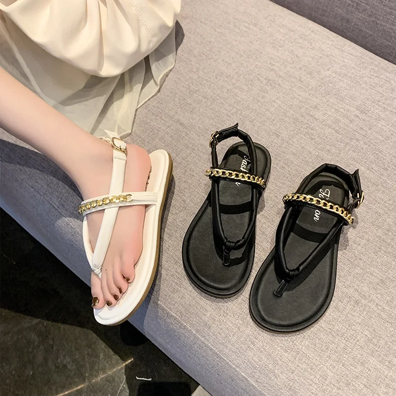 2024 Sandalen Vrouwelijke Schoen Slippers Platform Gesp Riem Nieuwe Meisjes Plat Corrigerende Buiten Lage Gladiator Strand Zomer Comfort