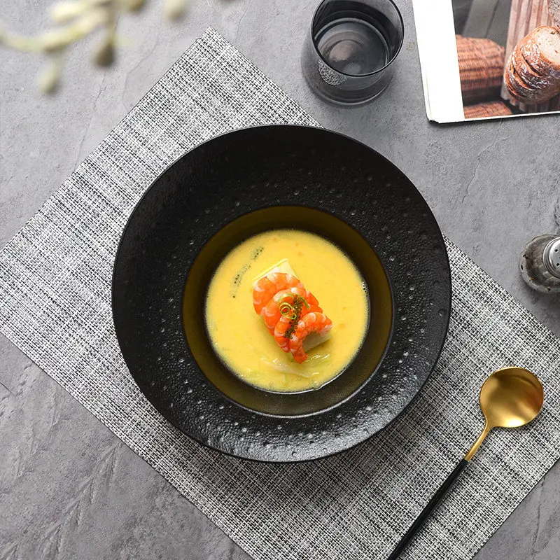 Creative Slanted Black Ceramic Plate Home Soup Bowl Hotel Restaurant Tableware Salad Bowl Dessert Pasta Plate Kitchen Utensils