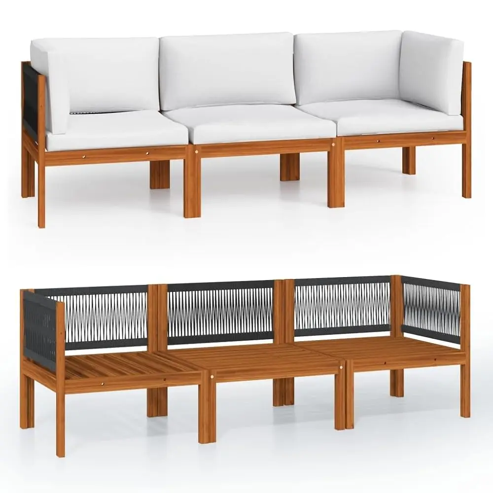 

3-Seater Garden Lounge Set With Cushions, Solid Acacia Wood, Rustic, Outdoor Patio Sofa, Easy Assembly, Weather-Resistant