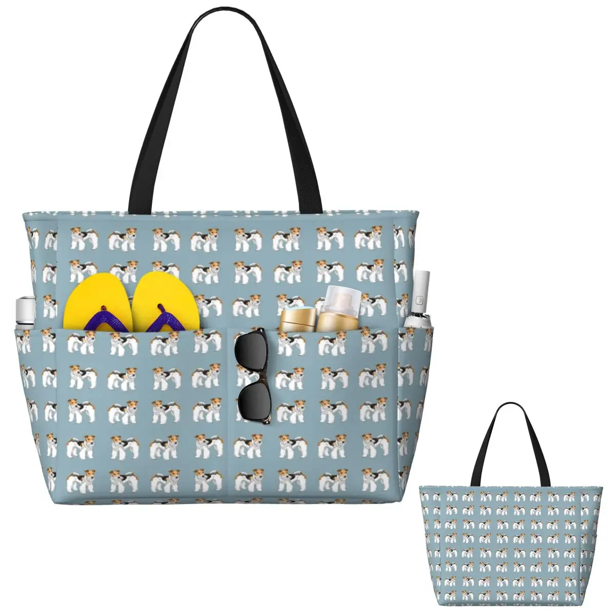 Retro Wire Haired Fox Terrier Design Beach Tote Bag Sport Gym Yoga Duffle Large Tote Bag Women Travel Bag Fitness bag