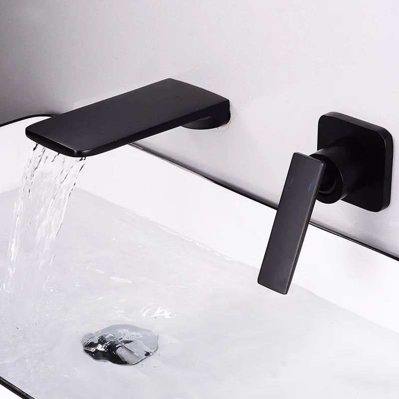 In-wall bathroom faucets hot and cold concealed embedded box wall hidden wall waterfall basin split faucet