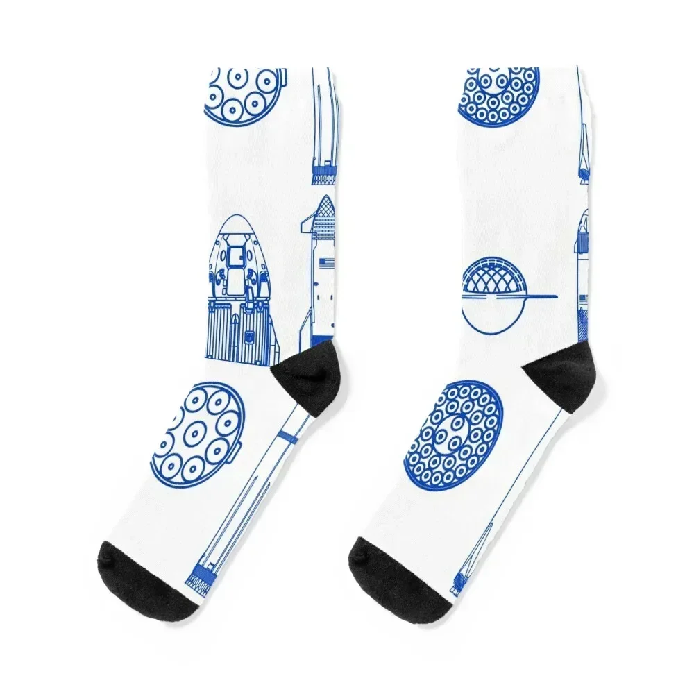 

SPACEX: Falcon 9 & Super Heavy / Starship (White Stencil - No Background) Socks gift funny gift floor Men's Socks Luxury Women's