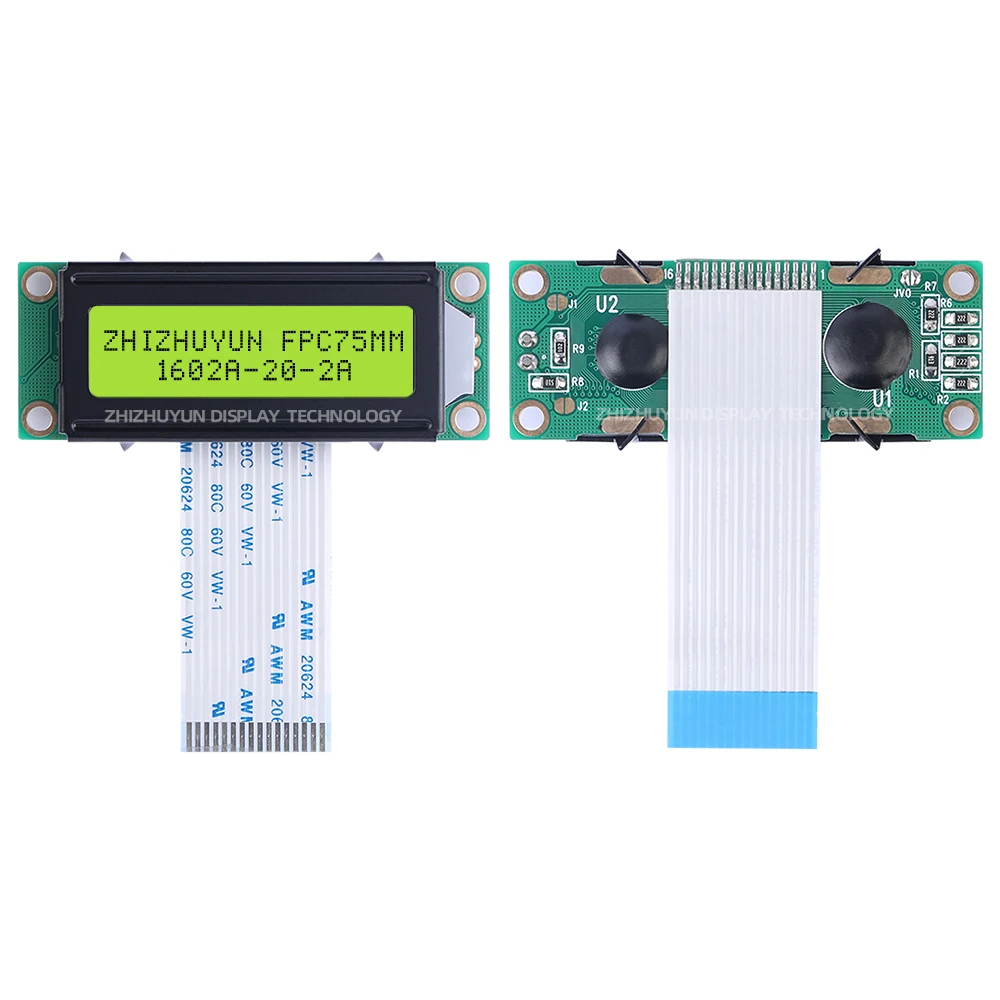 شاشة عرض بشاشة LCD ، فيلم رمادي أخضر زمردي ، 16*2 ، 16*2 ، 16*2 ، V ، 16*2 ، fPCB 75 مم