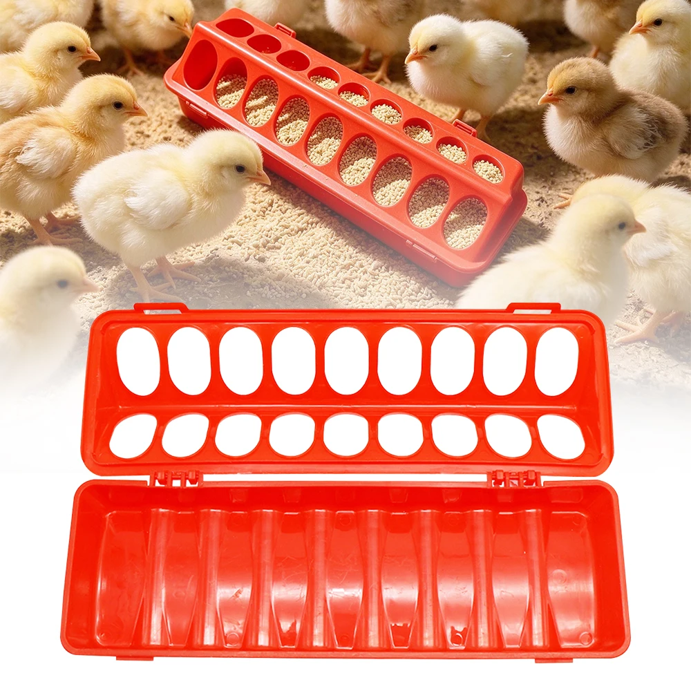 1 Pc 12/18/22 Hole Ground Bird Feeder Plastic Flip-top Double Row Hole Bird Trough Chicken Poultry Feeder Chick Feeding Trough