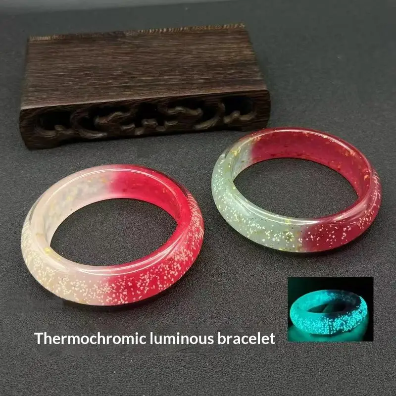 Temperature Sensitive Color Changing Luminous Resin Bangle With Glitter Foil