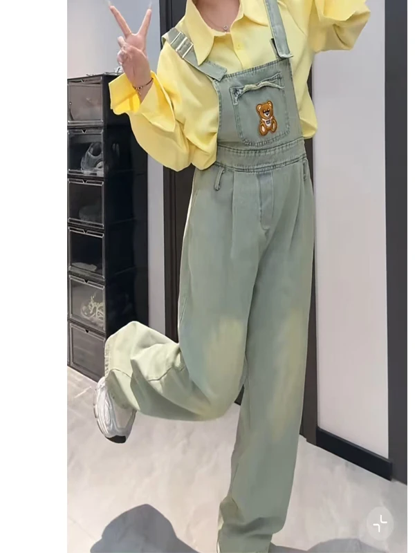 

Retro Washed Denim Overalls Women's Spring Summer New Style Age Reduction Casual Versatile Slimming Wide Leg Pants