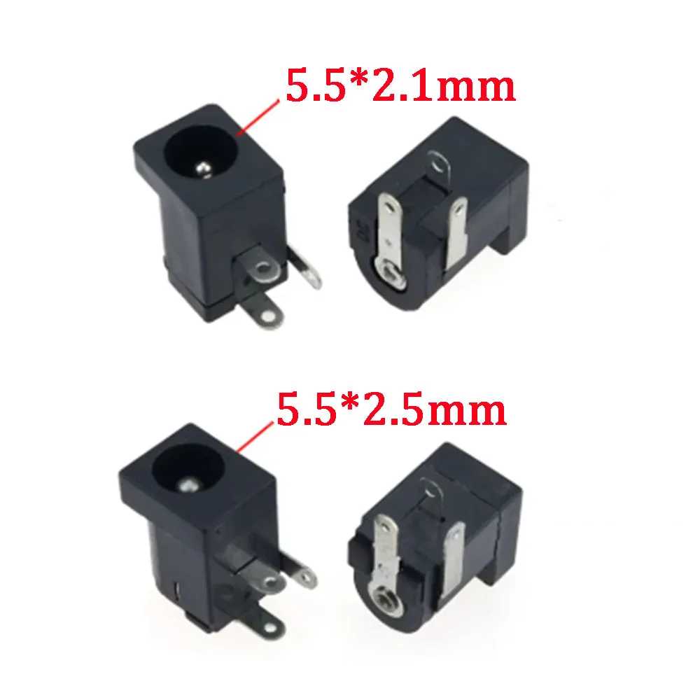 5pcs 5.5x2.1 5.5x2.5 mm Black DC Power Jack Socket Charging Connectors Port Supply Barrel-Type Right Angle PCB Mount Terminal