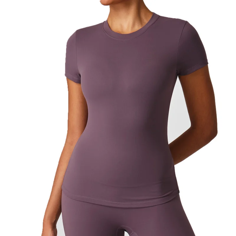 مرونة عالية نحى اليوغا سليم صالح قصيرة الأكمام المرأة تجريب الأعلى في الهواء الطلق الجري الرياضة عارضة قميص جميع مطابقة #5