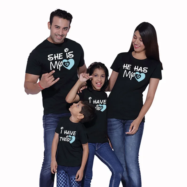 She Is My Heart, He Has My Heart, I Have Their,  Family T Shirt Family Matching Outfits Mom and Dad and Children T-shirt