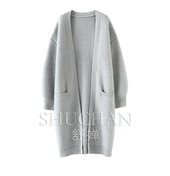 Long Cardigan Women 100% Cashmere Sweater Women New Thick Warm Knit Clothing Winter  High Street  Loose Winter Clothes Women