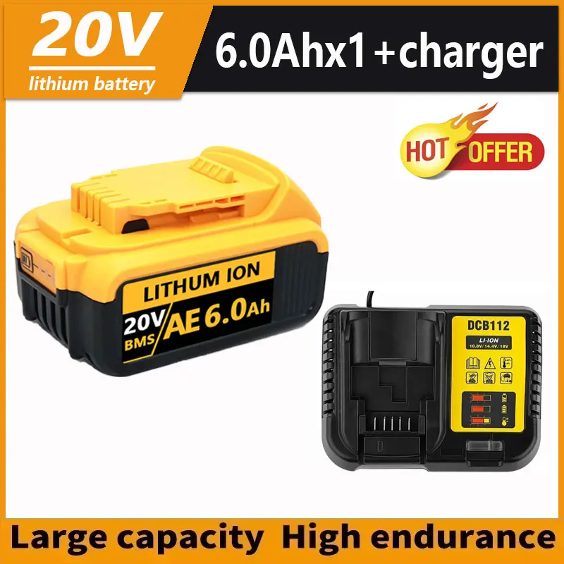 👍 Для аккумулятора DCB200 20 В, совместимая с электроинструментами dewalt, 18 В, 12 Ач, перезаряжаемые литиевые батареи для электроинструмента, 20 В, 18 В