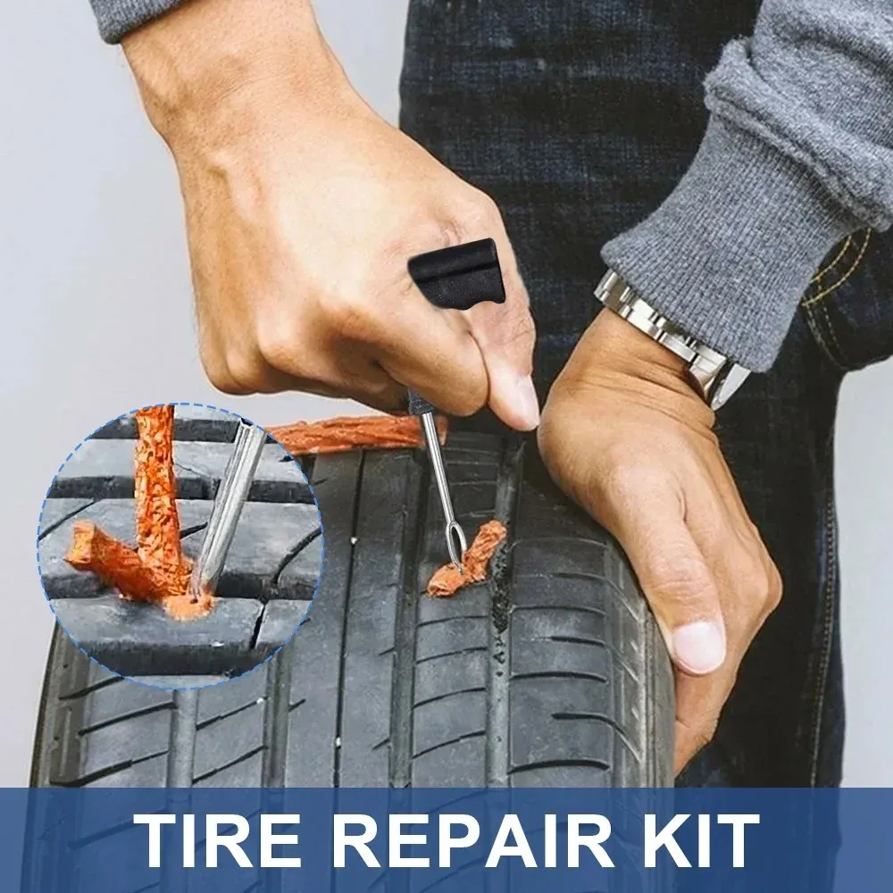 Durable Wear-Resistant Tubeless Tire Repair Kit Fast Puncture Fix with Rubber Strips, Universal for Cars, Motorcycles & Bicycles