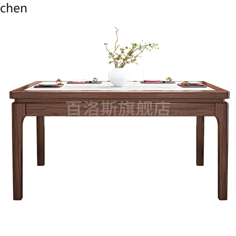 YY- new Chinese ebony solid wood dining  rectangular rock slab solid wood dining table and chairs small apartment square table