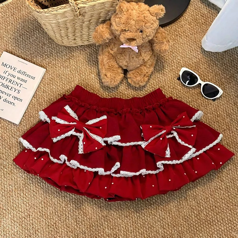 Sweet Kawaii Lolita Mini Skirt Women Japanese Y2k Vintage Lace Ruffles Party Skirt Elgant Fashion High Waist Subculture Skirt