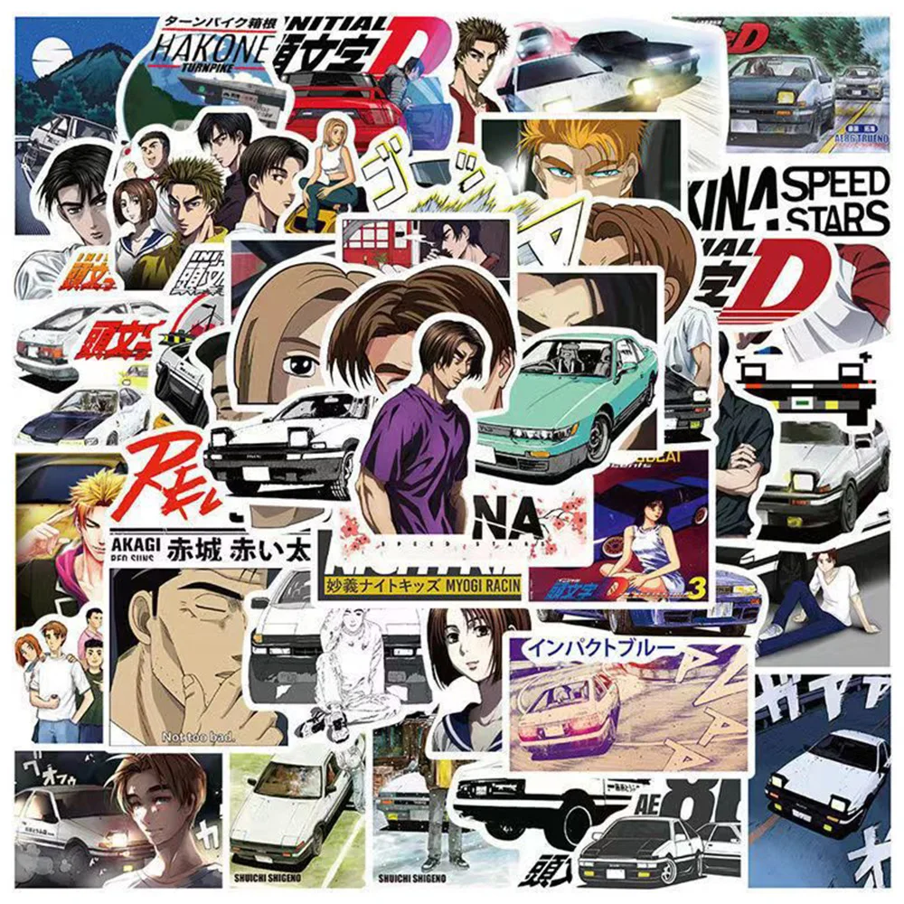 Autocollants waterproof avec motifs de dessin animé, 10/30/100 pièces, stickers, cool, graffiti, anime, course, initial D, pour skateboard, coque de téléphone, voiture, journal intime