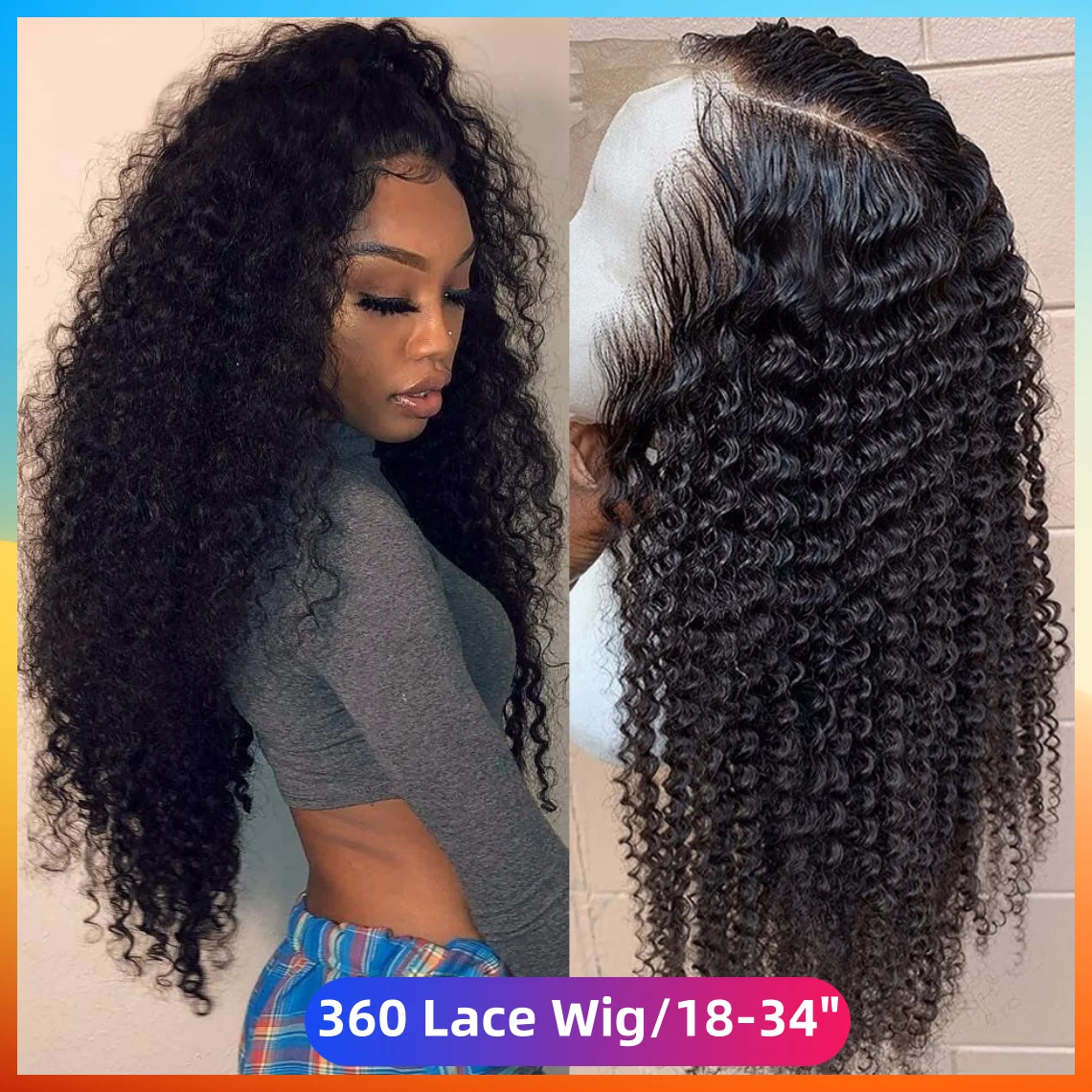 

Kinky Curly 13x6 Transparent Lace Front Wigs Mongolian Human Hair PrePlucked Natural Black 360 HD Frontal Wig For Women Glueless