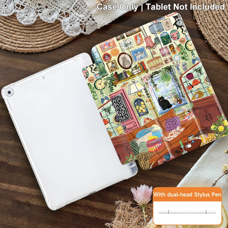 Tri-fold iPad case with stand for iPad (A16 11th10th 10.2 Mini7 Air6/5/4 Pro 12.9 2024 Pro 13 M3 M4 M2)，includes a free stylus