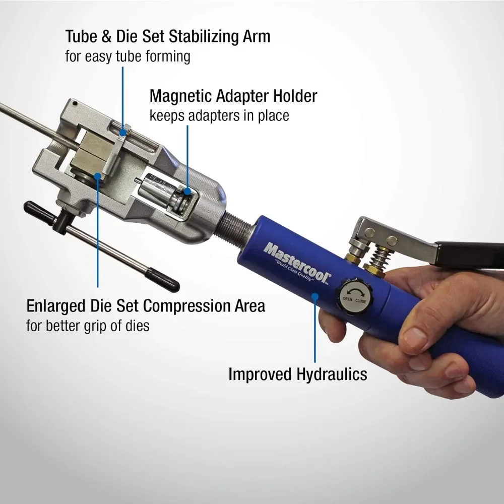 Mastercool 72475-PRC Universal Hydraulic Flaring Tool Set with Tube Cutter, Blue and Silver