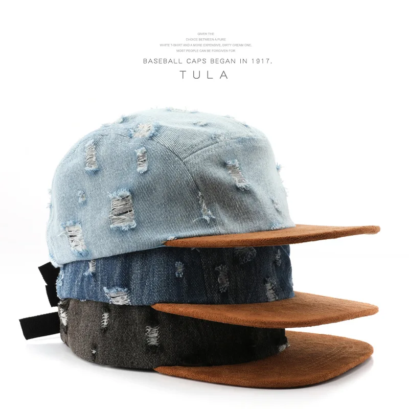 100 Percent Polyester Vintage Washed Denim Ripped Baseball Caps For Women Summer Outdoor Casual All Match Sun Protection Adjusta