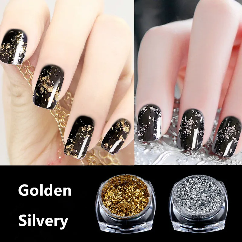 1 個のゴールデンとシルバーのマジックミラーパウダー、金箔パウダー、ネイルアートグリッター