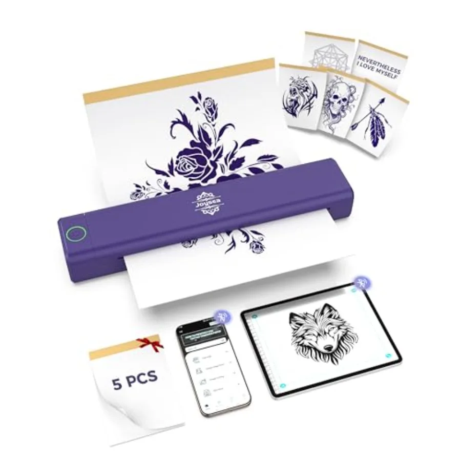 

Набор для татуировок: принтер-трафарет и 5 листов трансферной бумаги, беспроводная Bluetooth термопринтерная машина для тату, для начинающих и студий.