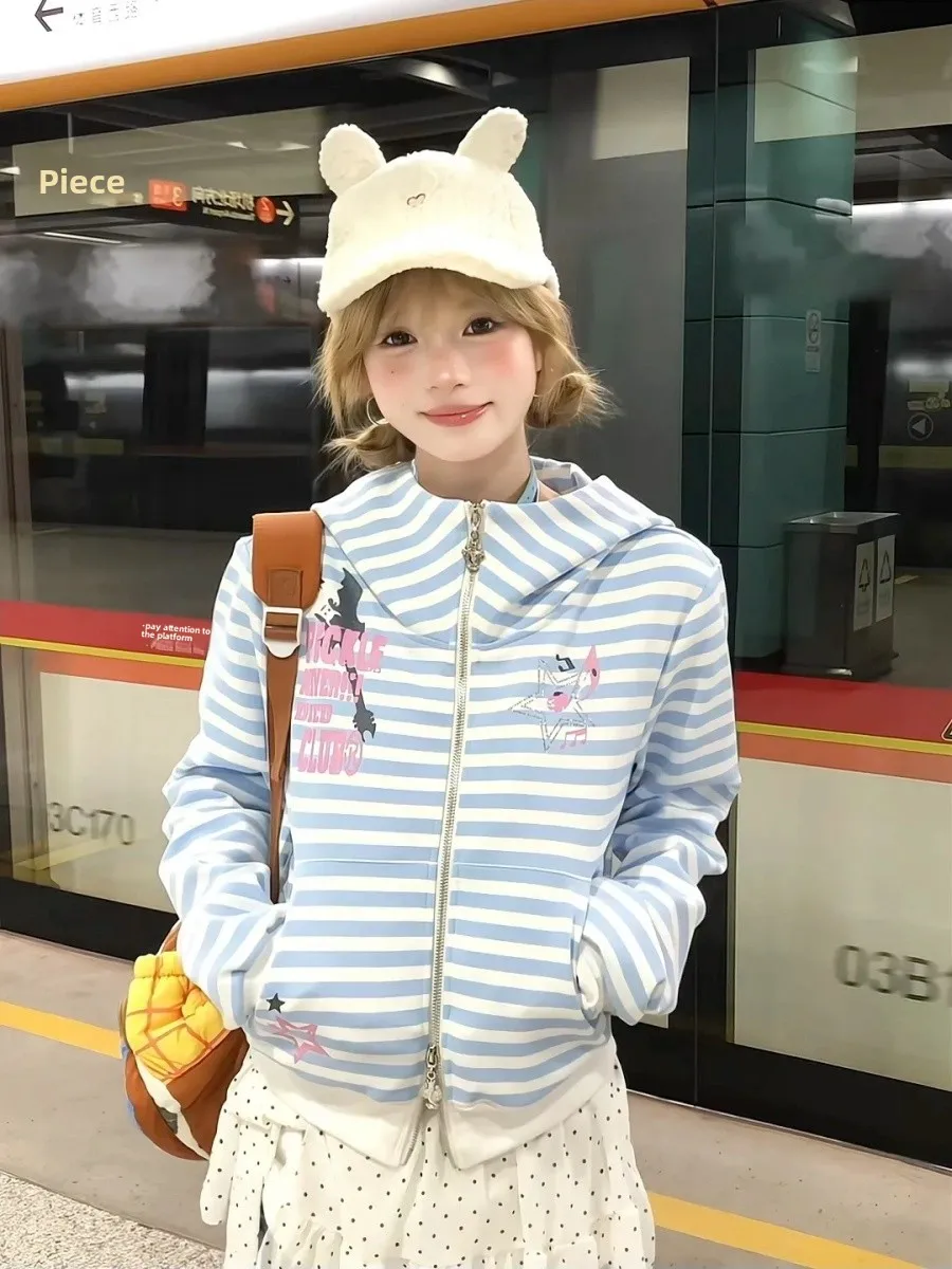 

American Retro Long Sve Hoodie Jaet Women Early Autumn New Small Design Sense Slimming Hooded Open Cardigan