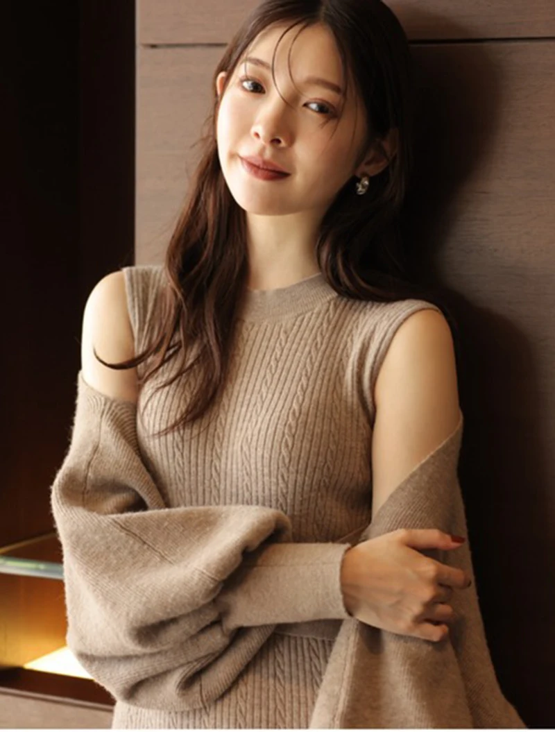 Japonês doce moda vestido de malha blusa conjunto de 2 peças outono inverno novo feminino fino ajuste elegante fora do ombro malha pulôver vestido