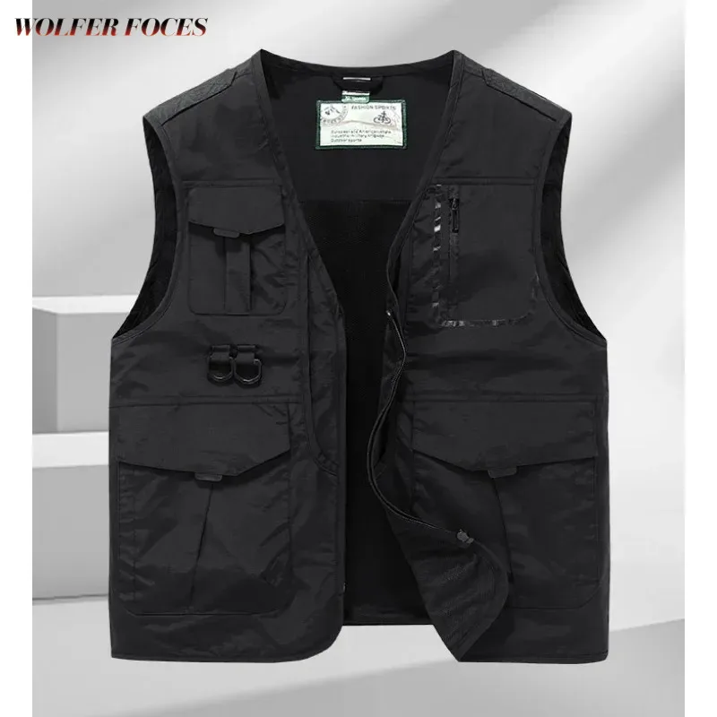 

Men's Sleeveless Windbreaker Working Luxury MAN Clothing Hunting Work Waterproof Fishing VEST Jacket Motorcyclist Embroidered