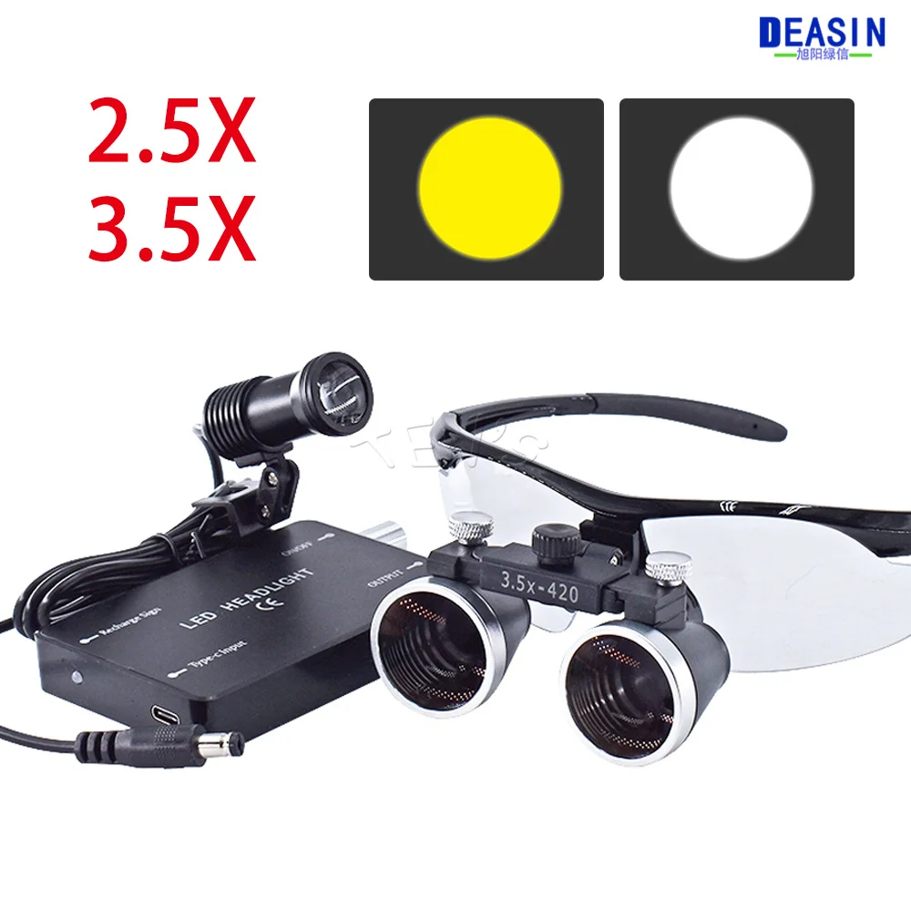 Dental Loupes Dental Magnifier Dental Lab Medical Loupes Magnification Binocular 2.5/3.5x Headlight Wireless 5W Headlamp