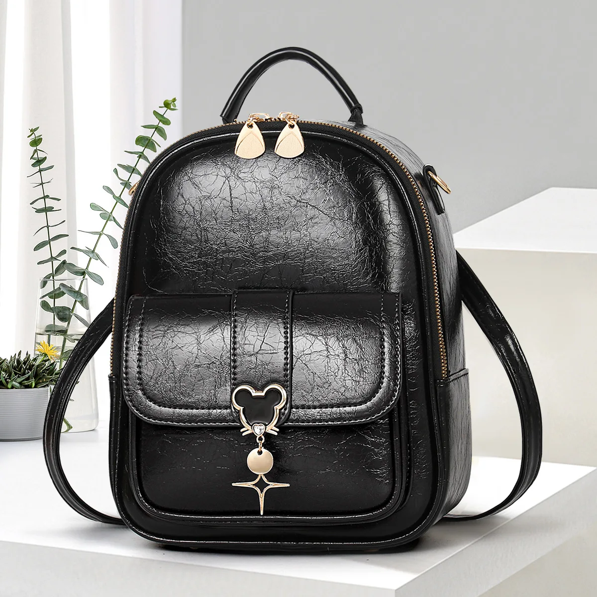 11.2 inch (28cm) fashion women's bag, shoulder-cross-body-multi-function backpack, PU leather material