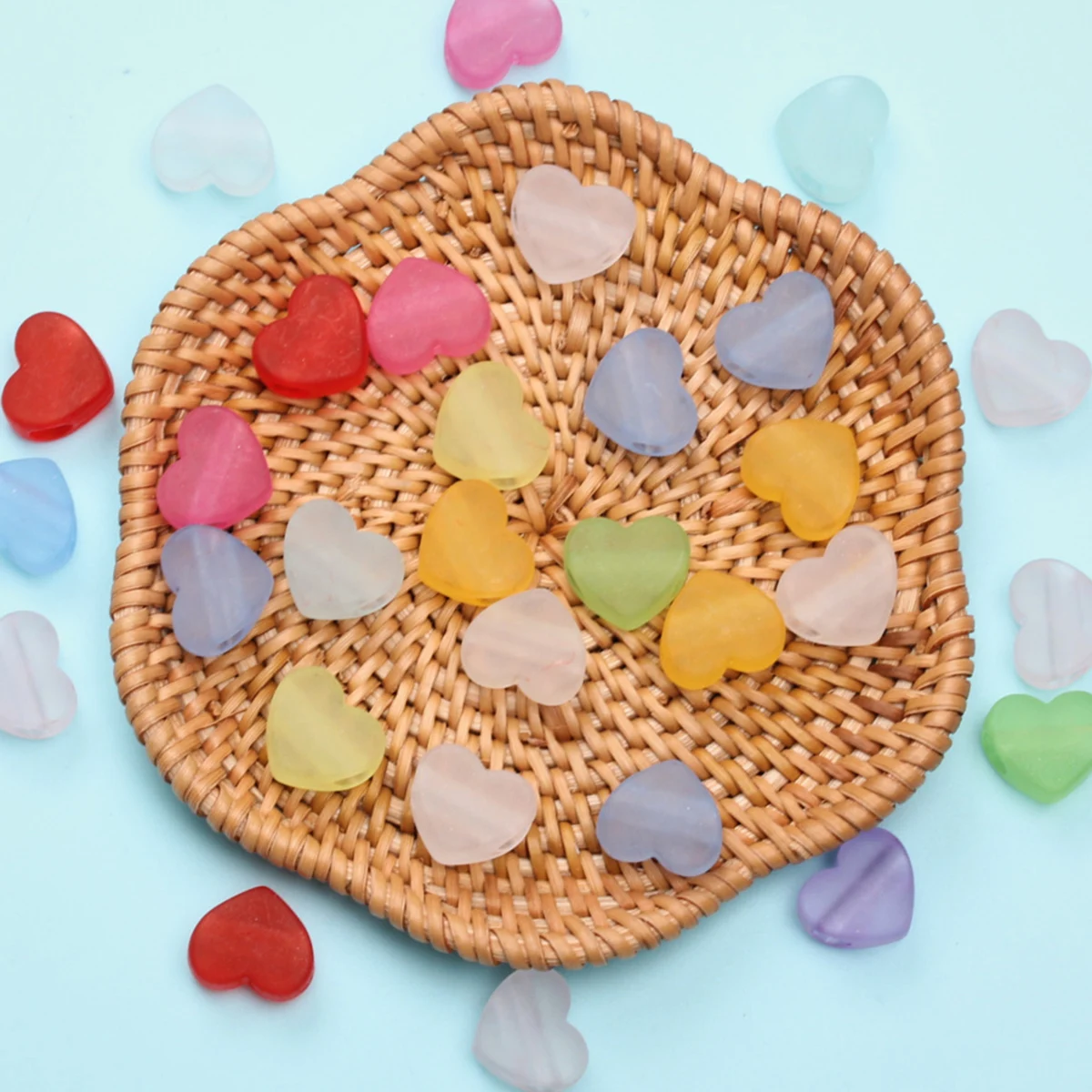 14mm 10pcs Candy Color Transparent Frosted Love Heart Beads DIY Jewelry For Bracelet Necklace Earrings Making Charms Handmade