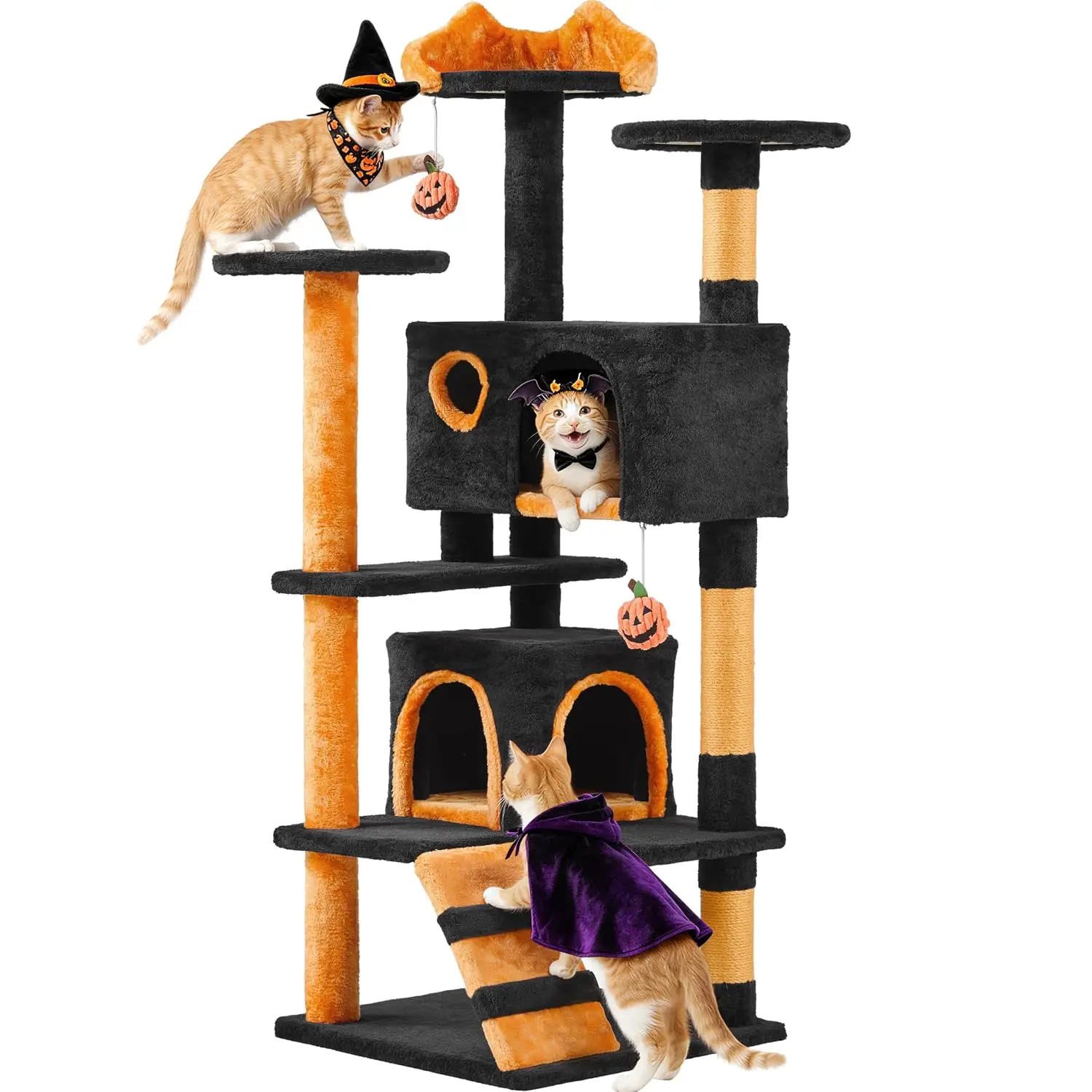 54in Gothic Cat Tree, Multilevel Indoor Halloween Cat Tower