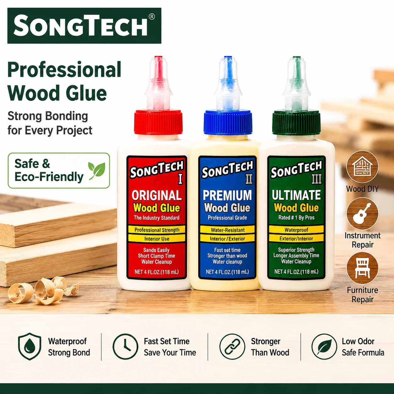 Songtech Titebond Wood Glue I II III Professional Wood Adhesive Waterproof Solvent Free for DIT Furniture Joinery Wood Repair
