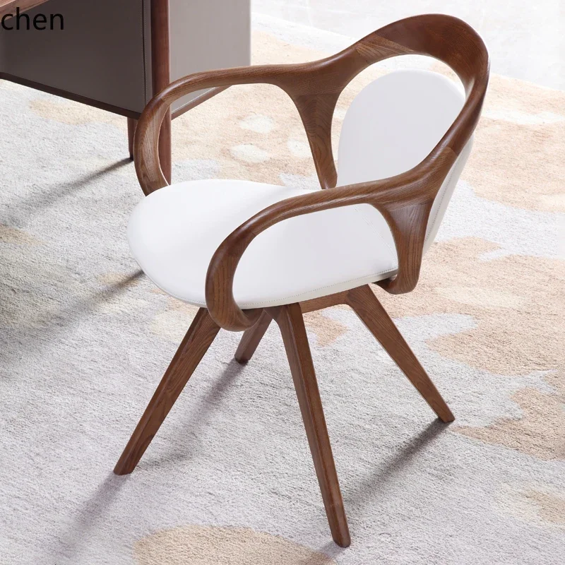 YFY  high-end modern black walnut leather solid wood leisure chair, Nordic rotating book chair home decor