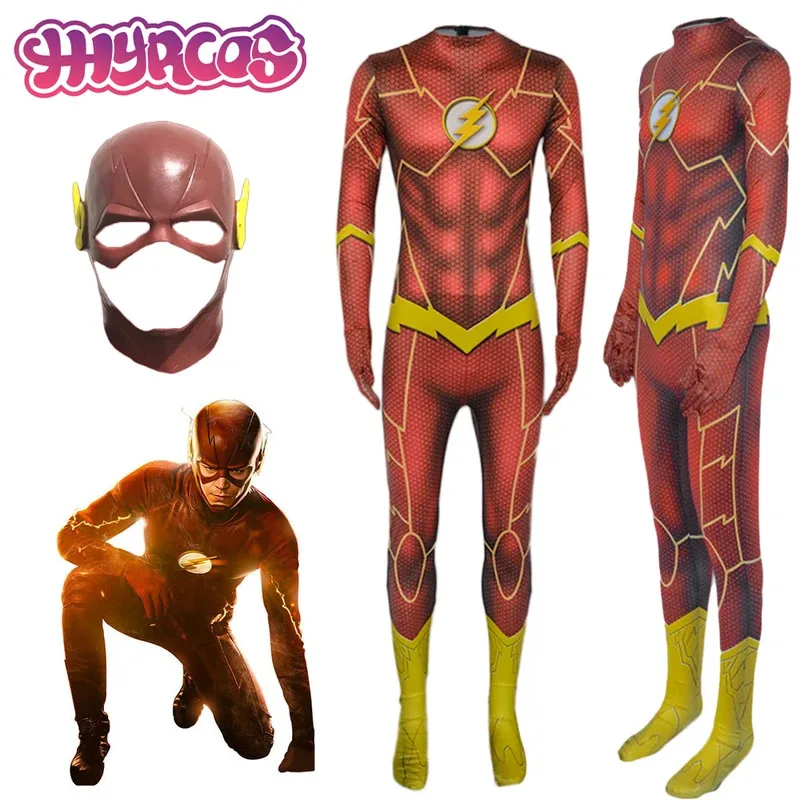

♥ 2026 New 2025 Animation Movie Barry Jumpsuit Mask F Allen Cosplay Costume Anime Role Uniform Tights Party Hallow