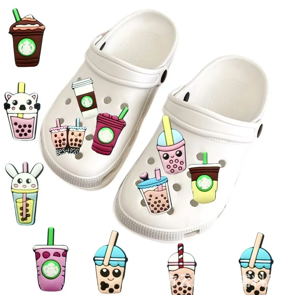 5-16PCS Coffee Pearl Milk Tea Shoe Charm Mix Wholesale PVC Decoration Buckle Fit Sandal Shoe Detachable Waterproof To X-mas Gift
