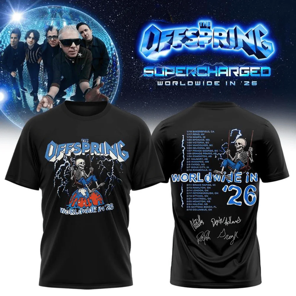 The Offspring Merch Supercharged Worldwide Tour 2026 Signature T-Shirt Summer Music Men's T-Shirt Children's Clothing Tee Woman