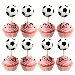 24-48pcs black and white football cupcake toothpick plug-in thick paper double-sided printing birthday cake decoration card