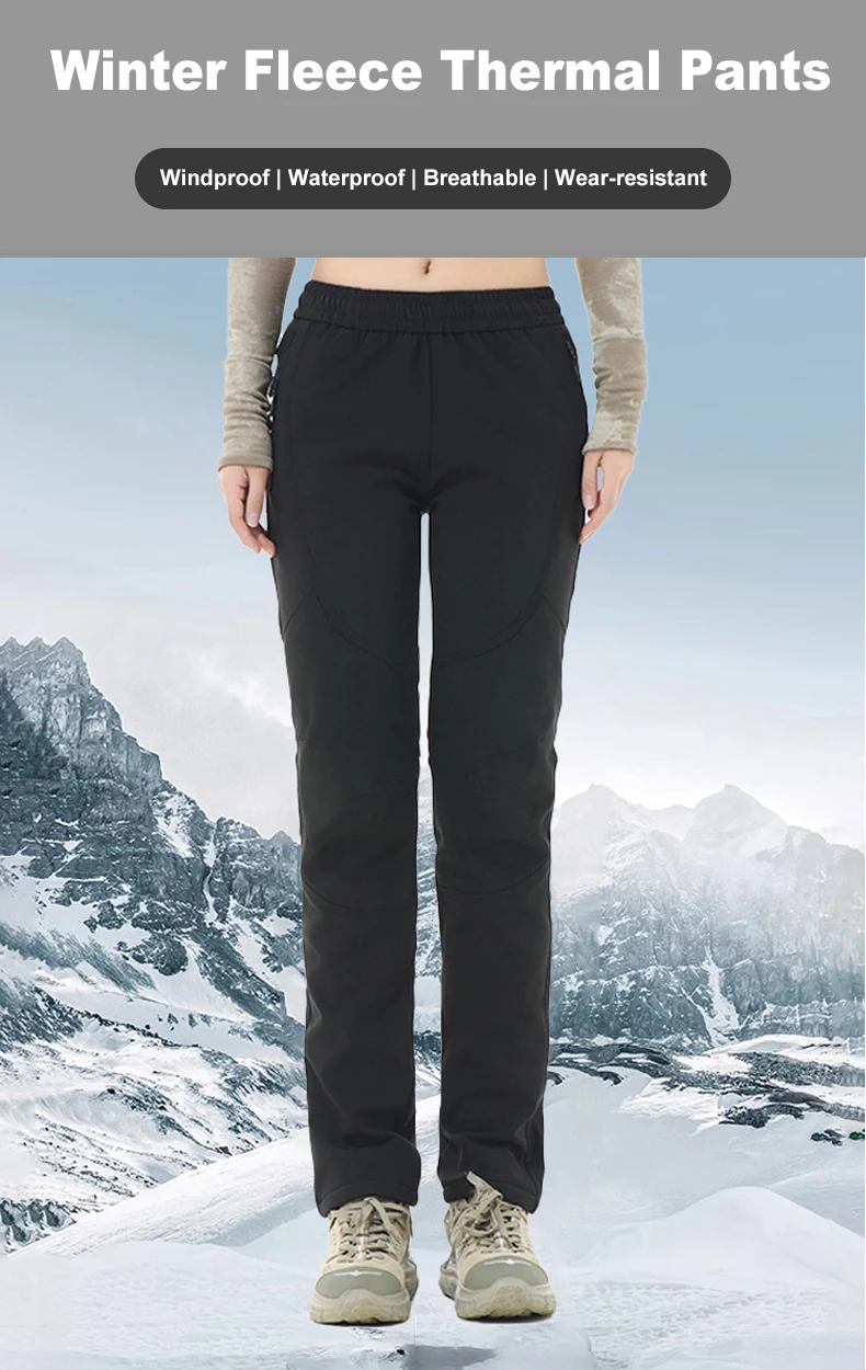 LNGXO Winter-Wanderhose für Damen, Wasserdichte Warme Fleecehose für Camping, Klettern, Trekking, Skifahren, Outdoor-Sport, Softshell-Hose – Detail 2