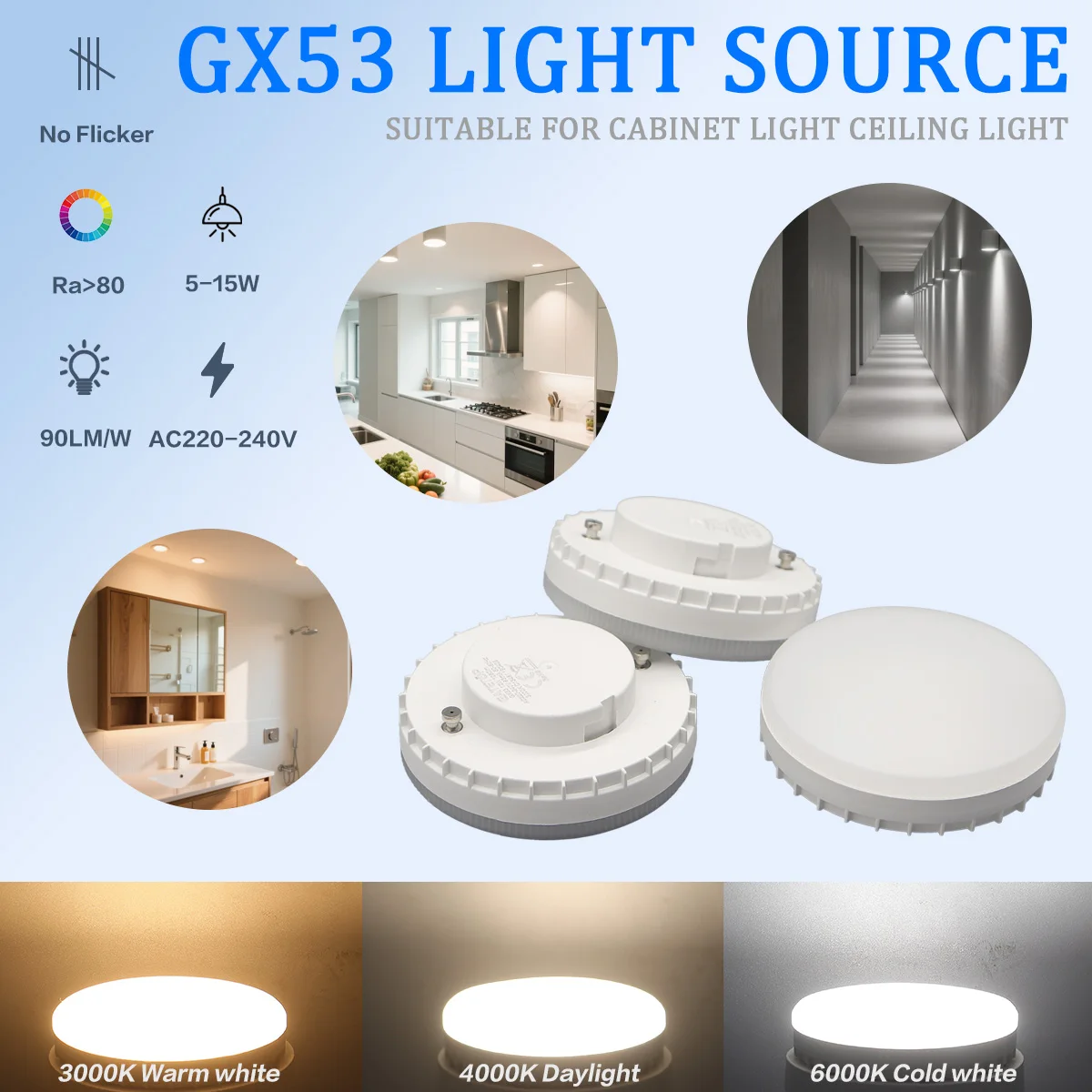 GX53 LED Bulb 4-20pcs 220V 5W-15W Frosted Puck Warm Light 3000K 4000K 6000K Reflector 60W Equivalent Retrofit Fittings