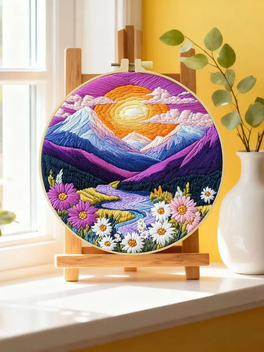 1 Stück 20X20CM/15X15CM 7,87/6,3 Zoll Berg-Stickerei-Starter-Kit DIY-Kit DIY-Stickerei-Set Handarbeits-Set für Anfänger – Detail 6