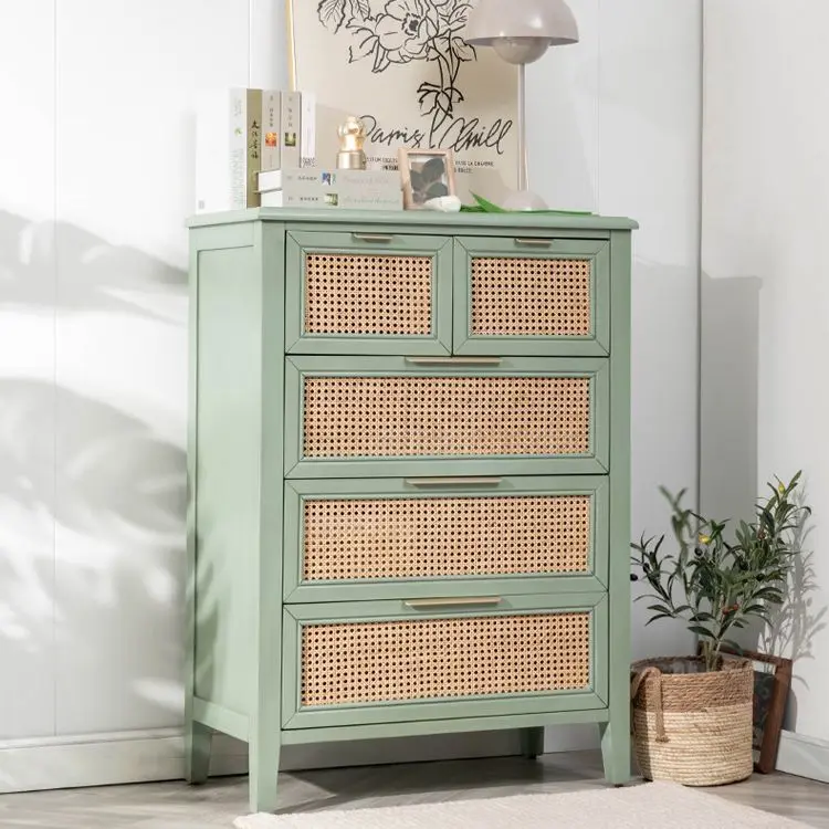 Style Rattan chest of drawers Living room porch side cabinet Bedroom clothing storage cabinet