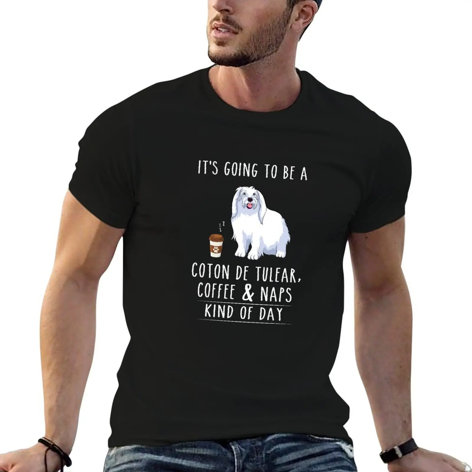 Coton de tulear, camiseta divertida con estampado de café y siestas, camiseta básica transpirable de color liso