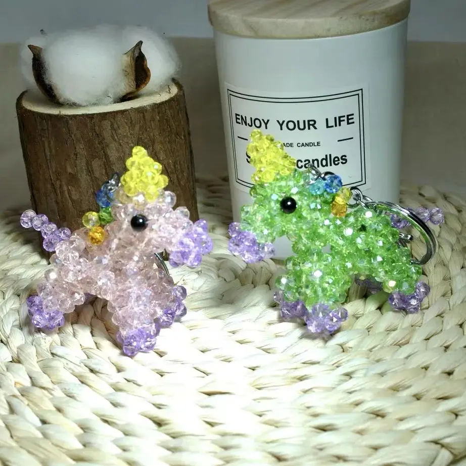 Beautiful Cute Unicorn Pure Hand Woven Austrian Crystal Key Chain Bag Hanging Accessories Shining  Girl Birthday Gift 1PC