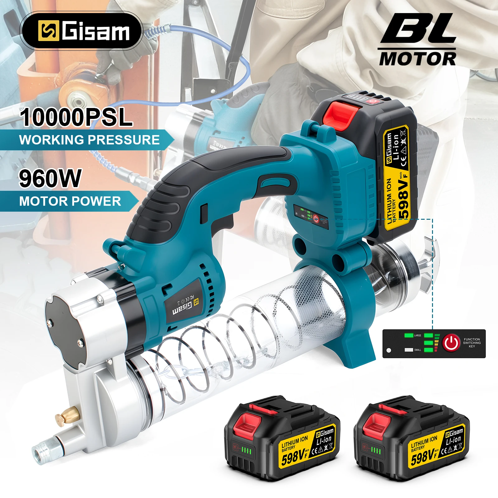 Gisam 브러시리스 전기 그리스 기계 makita 18v 배터리 핀에 대 한 무선 고압 자동차 윤활유 충전식 도구
