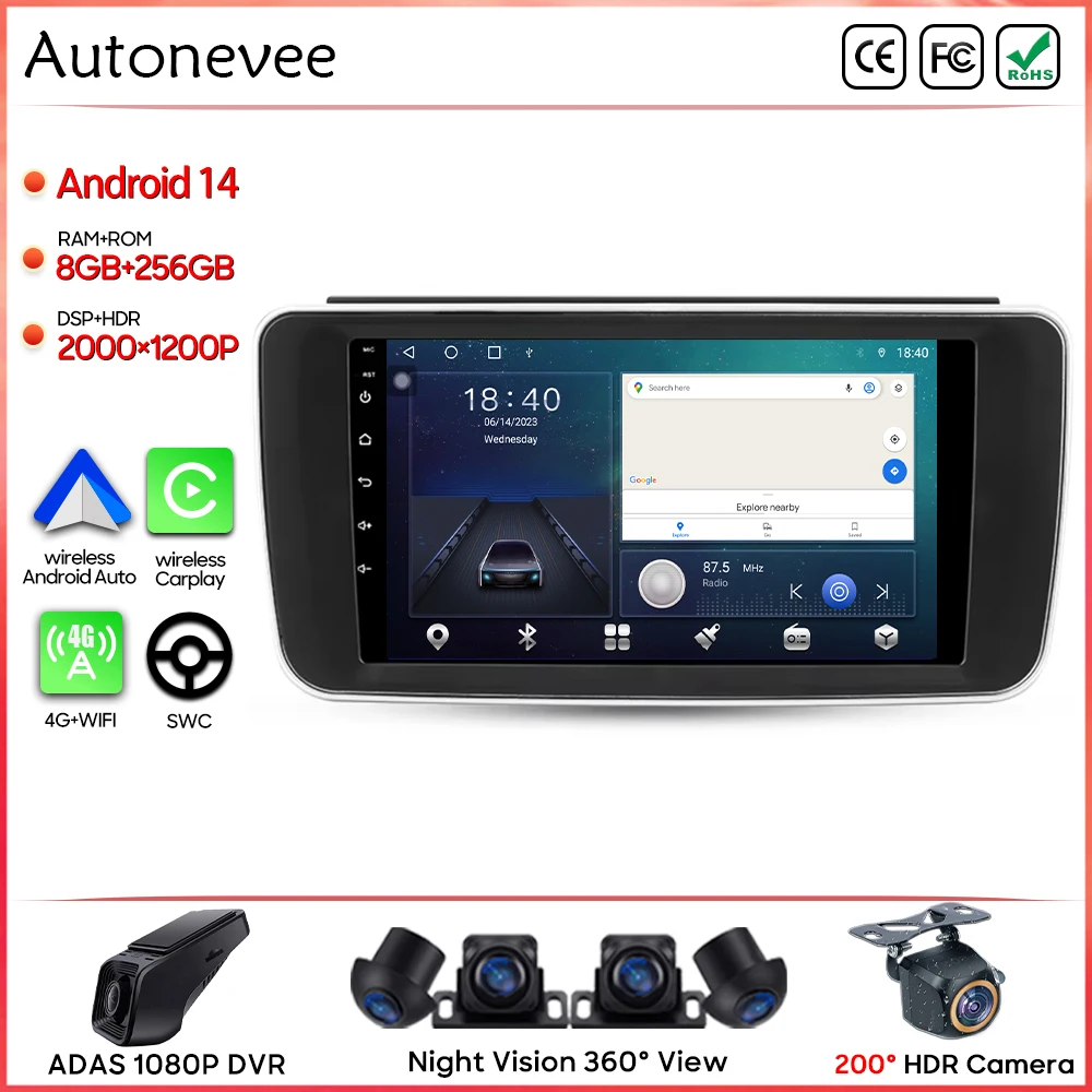 Per Nissan Leaf ZE1 2017 - 2024 Autoradio Navigazione GPS Android Auto Schermo Carplay 4G BT Wifi Stereo Lettore Multimediale No 2din